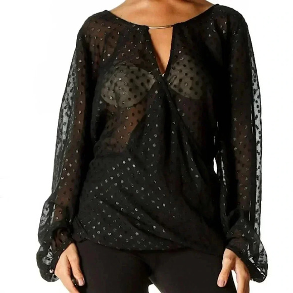 Lane Bryant New Sheer Shimmer Faux Wrap Blouse Polka Dot Cocktail Party Top - Picture 3 of 9
